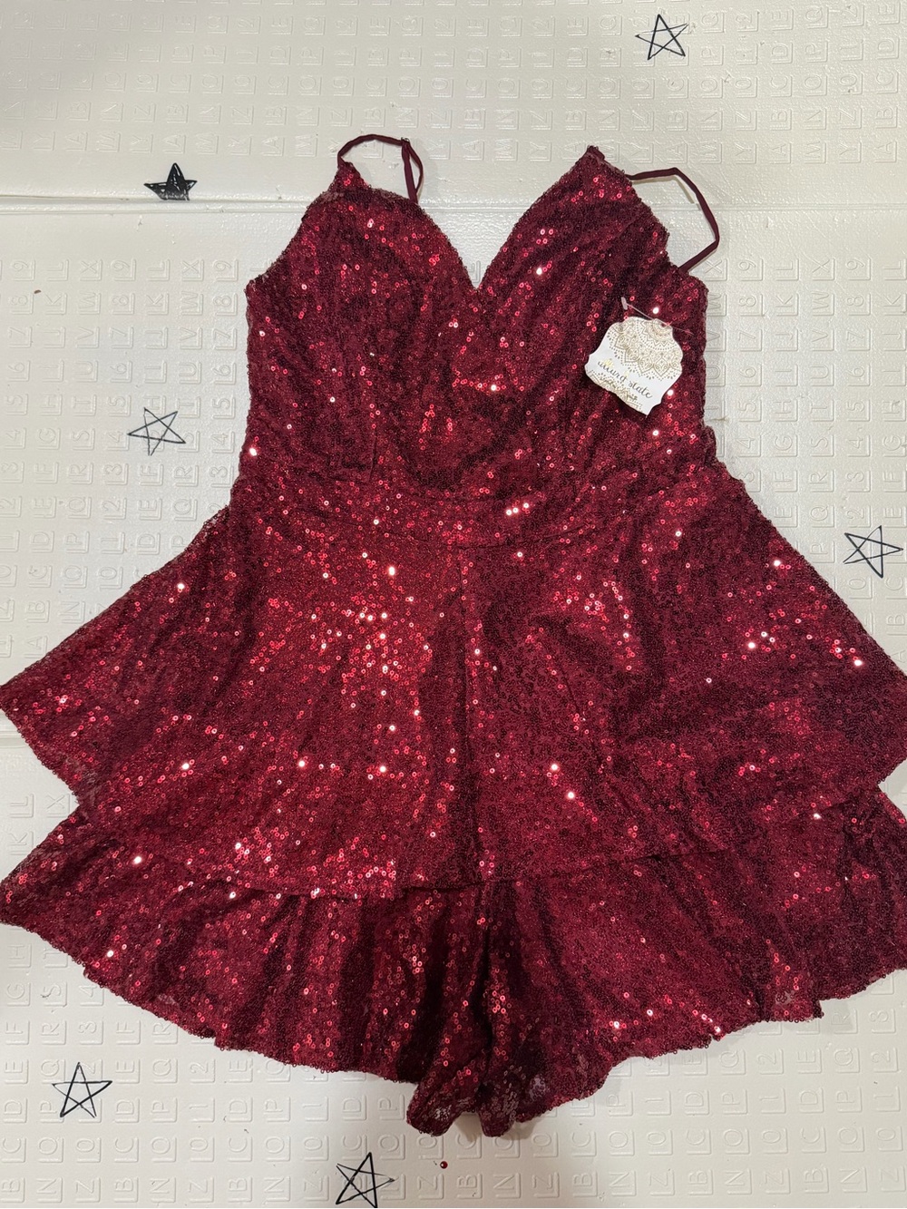 Altar'd State Red Sequin V-Neck Romper